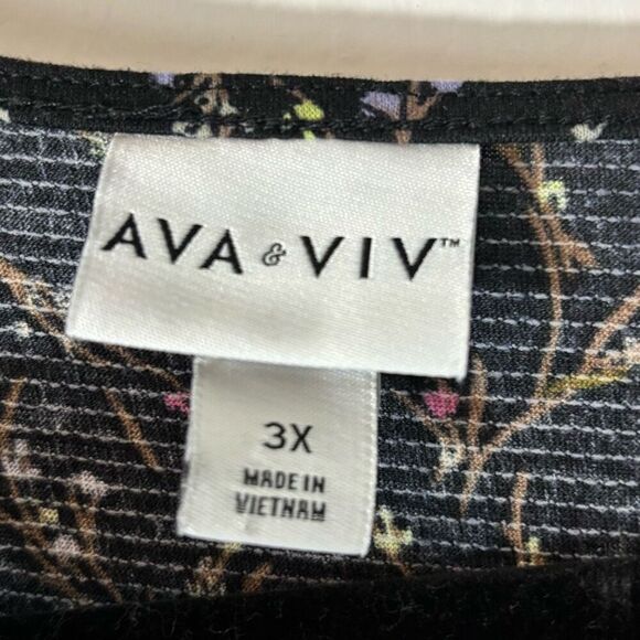 Ava & Viv 3X V-neck black & floral print lantern sleeve pockets - Picture 7 of 8